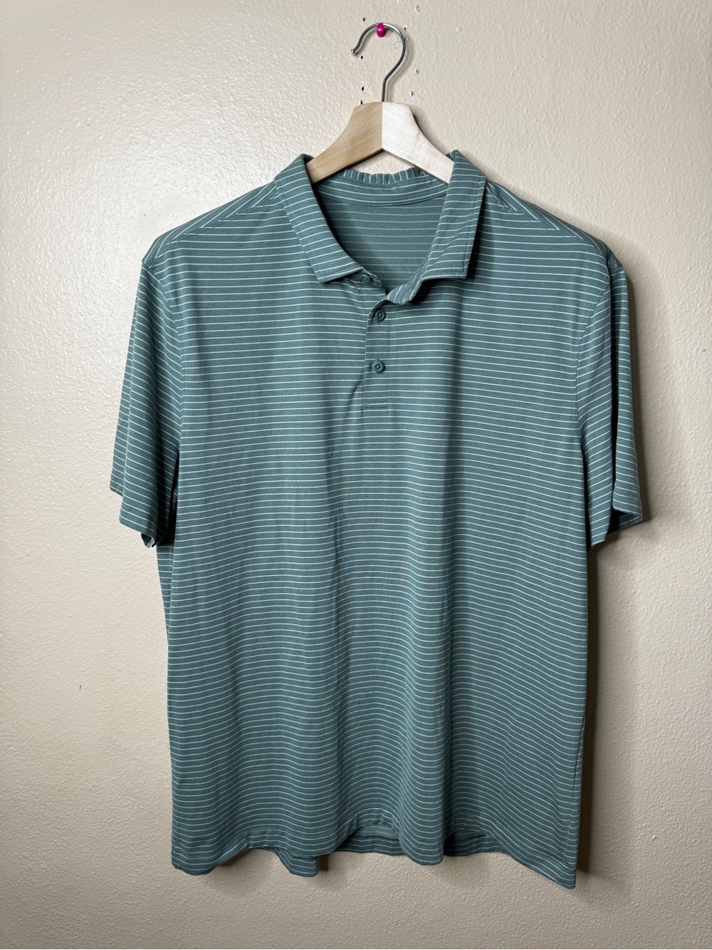 Lululemon Men’s Green White Stripe Performance Golf Polo Shirt Size XL